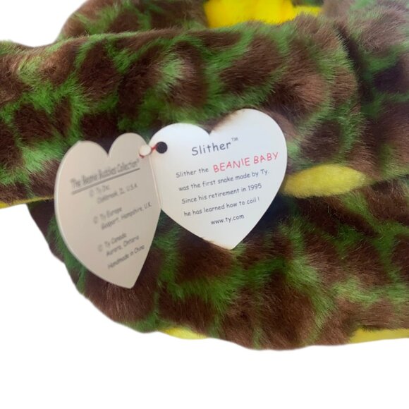 Ty Beanie Buddy Slither Snake Plush Toy 1999 Green & Brown Camo Stuffed Animal - Picture 4 of 11